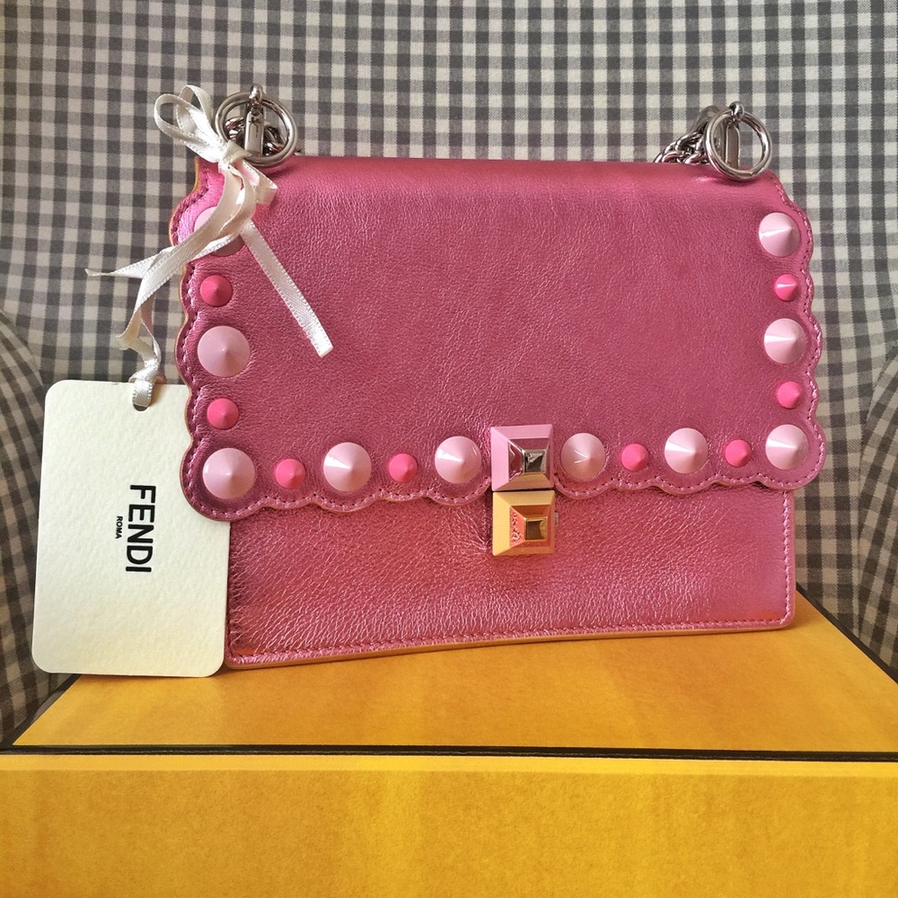 Fendi KAN I Mini bag in pink Laminate Leather